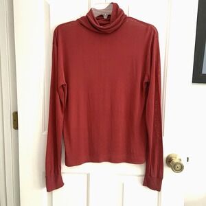 Vintage Orvis sheer SILK Base layer Long sleeve Turtleneck women sz L dusty red